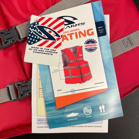 Adult Universal Size Vest Fits Chest Size 30" to 52" Life Jacket, Red/Gray, New - Picture 3 of 4